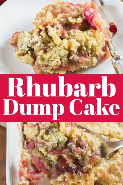 Rhubarb Dump Cake Cornstarch Cake, Rhubarb Dump Cake, Easy Rhubarb Recipes, Cake Poke, Rhubarb Desserts Recipes, Rhubarb Dump Cakes, Rhubarb Cake Recipes, Best Rhubarb Recipes, Dump Cake Recipe