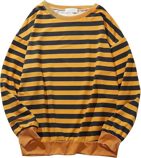 LZPCarra Men's Striped Long Sleeve Tops Ribbed Sleeve Round Neck Casual Sweatshirt Blouse Coats Wool, yellow, XXL : Amazon.co.uk: Fashion Striped Long Sleeve Tops, Long Sleeve Striped Top, Striped Sleeve, Uk Fashion, Casual Sweatshirt, Striped Long Sleeve, Long Sleeve Tops, Round Neck, Men Sweater