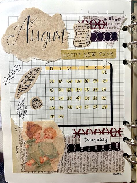 Aesthetic Calendar Handmade, Calendar Scrapbook Ideas, Vintage Calendar Aesthetic, Aesthetic Calendar Ideas, Aesthetic Journal Ideas Vintage, Kalender Aesthetic, Diy Calendar Board, October Diy, Month Journal