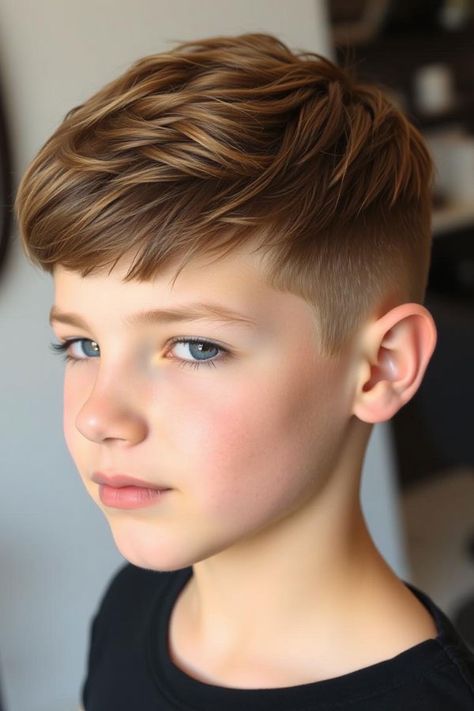 Sleek Fade Brown Hair, trendy haircut for Sleek Fade brown hair, young boys, Youthful Hairstyle for Tween Boys Boy Her Cut, Cut For Boys, Boys Long Fringe Hairstyles, Boys Haircuts With Lightning Bolt, Hảir Style Boys Kids, Boy Faded Haircut, Fade Designs Boys, Kid Fade Haircut Boy Hair, Boys Alpaca Haircut