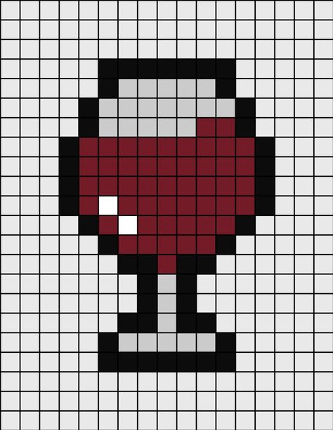 A pixel art template of a glass of red wine. Piskel Art, Easy Pixel Art, Pixel Art Templates, Pixel Drawing, Pixel Crochet, Pix Art, Pixel Art Grid, Graph Paper Art, Pola Kristik