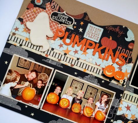 Fall Scrapbook Layouts, Kiwi Lane Designs, Scrapbook Generation, Halloween Layout, Kiwi Lane, Halloween Paper Crafts, Holiday Scrapbook, Halloween Scrapbook, Scrapbook Gift