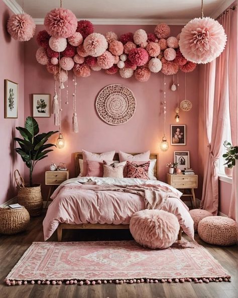 20 Pretty Pink Boho Style Bedroom Ideas You Have To See – ToolzView Pink And Mustard Boho Bedroom, Pink Boho Glam Bedroom, Modern Pink Room Ideas, Pink Bedroom Boho, Pink Rooms Ideas, Small Pink Room Ideas, Feminine Boho Bedroom, Earthy Pink Bedroom, Girls Boho Bedroom Ideas