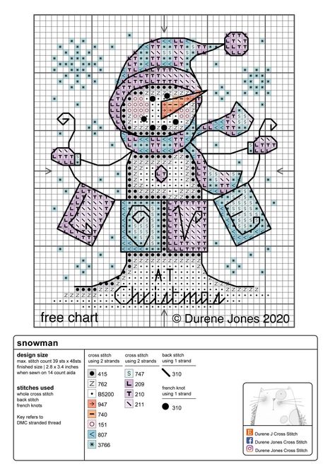 Durene Jones Durene Jones, Snowman Cross Stitch Pattern, Cross Stitch Christmas Cards, Holiday Cross Stitch Patterns, Free Cross Stitch Pattern, Cross Stitch Free, Cross Stitch Freebies, Holiday Cross Stitch, Xmas Cross Stitch