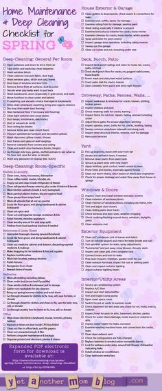 Spring Cleaning & Home Maintenance Checklist Deep Cleaning Checklist, Cleaning Home, Home Maintenance Checklist, Maintenance Checklist, Spring Cleaning Checklist, House Cleaning Checklist, Organizing Hacks, Cleaning Checklist, Cleaning Schedule