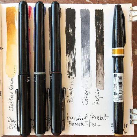 Nata on Instagram: “A couple of new art supplies. 🖊🤓 There are two new colors of Pentel Pocket Brush Pens, the pigmented kind - Grey and Sepia. They look the…” Kuretake Brush Pen, Pentel Pocket Brush Pen, Art Methods, Brush Pens, Brush Pen, New Art, Instagram A, Nail Colors, A Couple