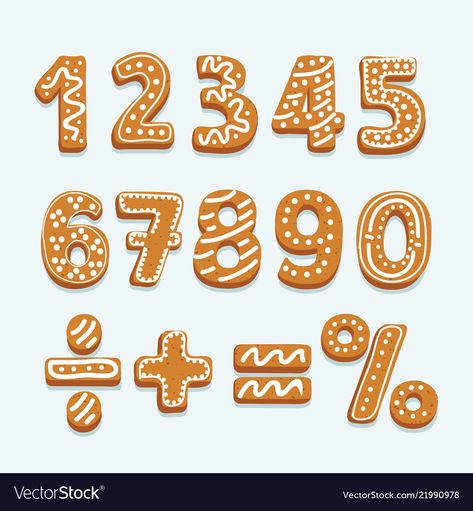 Gingerbread Numbers, White Icing, Vector Cartoon, Christmas Illustration, Christmas Gingerbread, Cartoon Illustration, Gingerbread Cookies, Christmas Cookies, Royalty Free Images