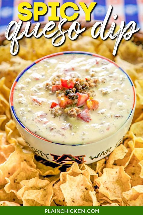 Easy Mexican Dip, Rotel Chili, Spicy Queso Dip, Queso Dip Crockpot, Rotel Cheese Dip, Chicken Enchilada Pasta, Chili Cheese Dip, Queso Dip Recipe, White Cheese Dip