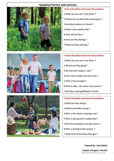 SPEAKING PRACTICE WITH PICTURES .. - English ESL Worksheets for distance learning and physical classrooms Exam Pictures, Speaking Activities English, Speaking Games, Picture Comprehension, Esl Teaching Resources, English Teaching Materials, Speaking Practice, English Speaking Practice, Conversation Cards