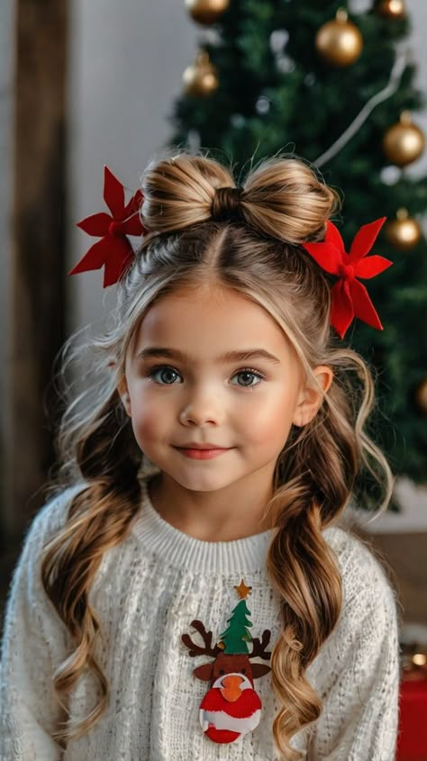 christmas hairstyles for kids Girls Long Hairstyles, Fun Christmas Hairstyles, Christmas Hairstyles For Kids, Baby Hairstyle, Layer For Winter, Winter Hairstyle, Girly Hair, Girl Hair Dos, Hairstyles Girl