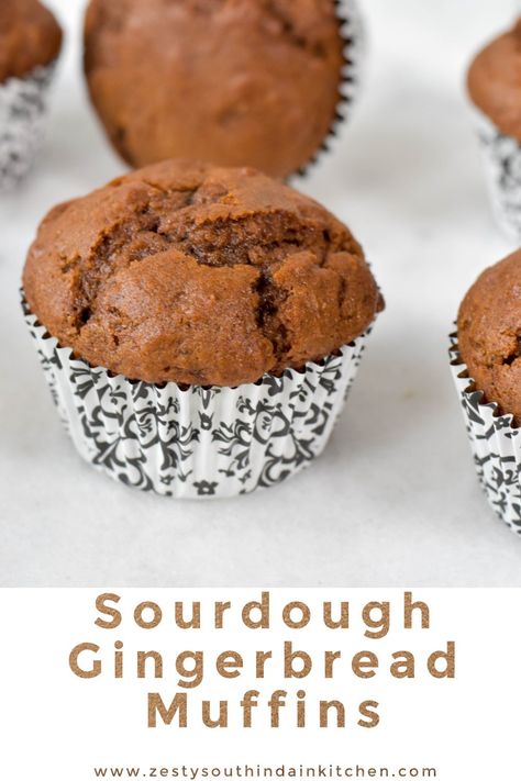 Discard Muffin Recipes, Sourdough Pastries, Sourdough Gingerbread, Banana Nutella Muffins, Sourdough Starter Discard, South Indian Kitchen, Sourdough Muffins, Recipe Using Sourdough Starter, Gingerbread Muffins