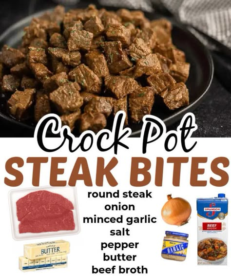 Crockpot Steak Bites, Crock Pot Steak, Crockpot Steak, Steak Bites Recipe, Crock Pot Food, Easy Crockpot Dinners, Crock Pot Ideas, Crockpot Ideas, Sunday Dinners