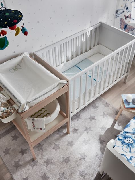 Cot With Changing Table, Ikea Sniglar Crib, Ikea Baby Nursery, Ikea Sundvik, Ikea Mattress, Ikea Baby, Crib Storage, Bed Base Frame, Nursery Changing Table