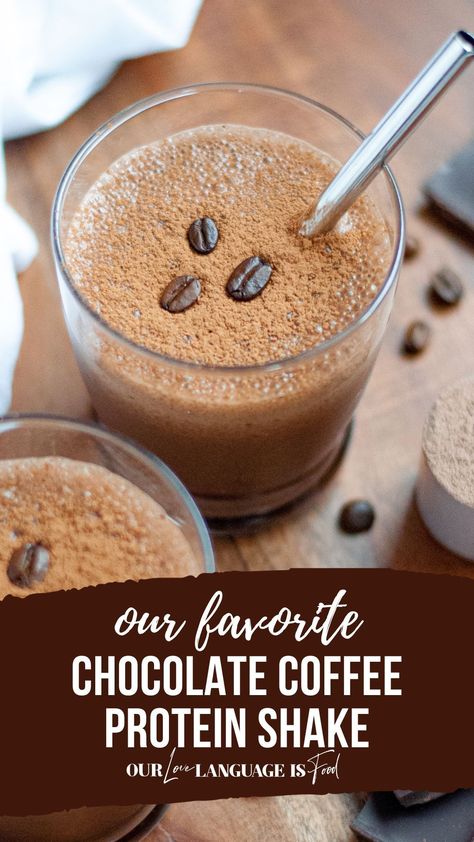 Start your day right with this chocolate coffee protein shake recipe! Mixed up in your blender in minutes, this high protein coffee smoothie gives you the caffeine boost you're looking in addition to keeping you full longer. If you've been looking for coffee smoothie recipes, high protein coffee drinks, or just in need of an afternoon pick-me-up, SAVE and make this coffee chocolate protein shake today! Coffee Protein Shakes, Homemade Protein Shakes, Coffee Protein Smoothie, Chocolate Protein Smoothie, Protein Shake Recipe, Iced Coffee Protein Shake Recipe, Iced Coffee Protein Shake, Healthy Protein Shakes, Coffee Protein Shake