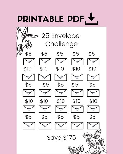 Excited to share this item from my #etsy shop: 25 Floral Envelope Challenge, Money Saving Challenge, Budget Printable, Save 175, Savings Challenge, Savings Tracker, Savings Planner #black #white #30daysavings #moneysaving #savein30days #savingchallenge #moneychallenge #savingstracker #savingsprintable 25 Envelope Challenge, Savings Challenge Printable Free, Defi Budget, 10k Challenge, Financial Planner Printables, Savings Budget, Mini Savings Challenge, Envelope Challenge, Budget Calculator