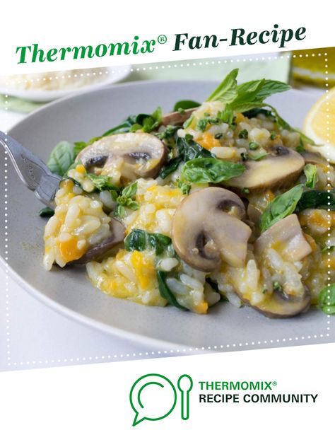 Spinach & Mushroom Risotto by Thermo Nutritionist. A Thermomix <sup>®</sup> recipe in the category Main dishes - vegetarian on www.recipecommunity.com.au, the Thermomix <sup>®</sup> Community. Thermomix Risotto Recipes, Thermomix Vegetarian Recipes, Baby Bock Choy Recipes, Thermomix Dinner, Pescatarian Food, Choy Recipes, Thermomix Recipes Dinner, Thermomix Recipes Healthy, Vegetarian Risotto