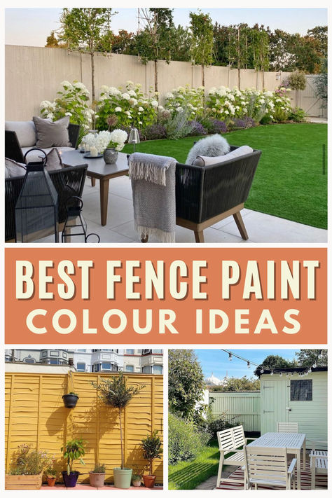 Forget about brown! These are some of the best fence paint colours ideas to create a welcoming and stylish outdoor space. Featuring neutral and defining paint shades to try for yourself this Spring/Summer! Garden Fences Painted Colour, Paint Garden Fence, Garden Wall Colour Ideas, Backyard Wall Color Ideas, Fence Paint Colours Garden Ideas, Wooden Fence Colour Ideas, Garden Paint Ideas, Fence Colors Painted, Ronseal Fence Paint Colours