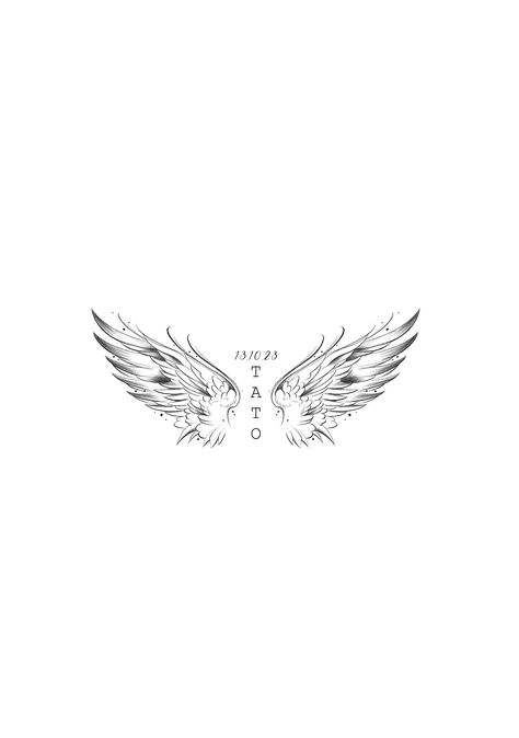 Angel Wings Line Tattoo, Dove Wing Tattoo, Angel Wing Line Tattoo, Fineline Angel Wing Tattoo, Tattoo For Grandpa, Angel Wing Tattoo Aesthetic, Angel Wings Tattoo Design, Supernatural Angel Wings Tattoo, Grandpa Tattoo