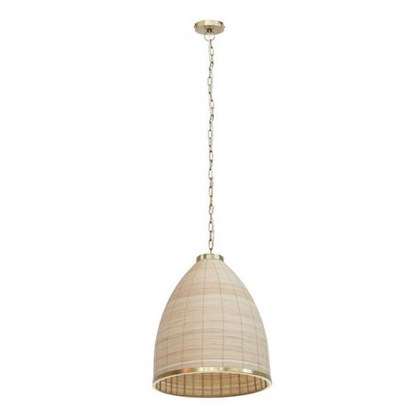 Kelsey Rattan And Gold Metal Pendant Lamp by World Market Wicker Pendant Light, Iron Accents, Rattan Pendant, Metal Pendant Lamps, Farmhouse Pendant Lighting, Rattan Pendant Light, Hanging Pendant, Natural Elements, Pendant Chandelier