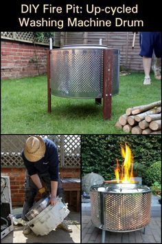 Washing Drum Fire Pit, Fire Pit From Washing Machine Drum, Washing Machine Tub Fire Pit, Fire Pit Washing Machine Drum, Washing Machine Fire Pit Drums, Washing Machine Fire Pit, Washer Drum Fire Pit Diy, Old Washing Machine Ideas, Washing Machine Drum Fire Pit