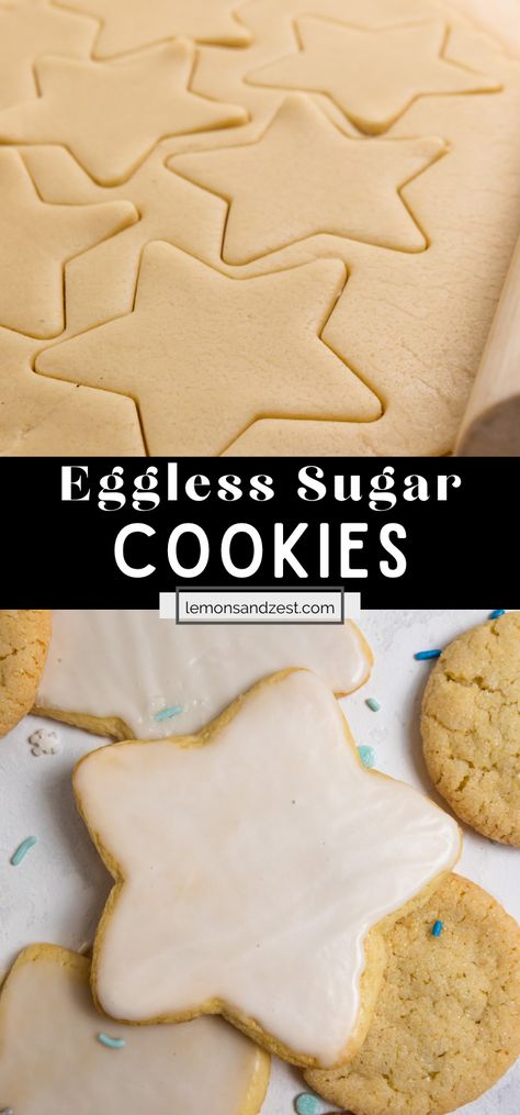 These Eggless Sugar Cookies are simple, 10 minute prep, no chill cookies that will have everyone amazed. Whether you have an egg allergy or just ran out of eggs, this egg free cookie recipe will not disappoint. Fun to ice and decorate for any occasion. Cut out instructions included as well! Egg Free Cutout Sugar Cookies, Eggless Sugar Cookies Cut Outs, Egg Free Cut Out Cookies, Sugar Cookie Without Egg, Egg Free Cutout Cookies, Sugar Cookie No Egg, Christmas Cookies No Eggs, Christmas Cookies Without Eggs, No Egg Cookies Recipes