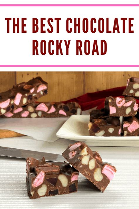 Best Rocky Road Recipe, Rocky Road Chocolate, Rocky Road Fudge, Rocky Road Recipe, Fudge Bars, Dessert Platter, Christmas Treat, Baking Blog, Xmas Food