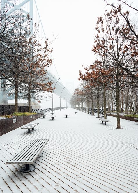 Philadelphia's Race Street Pier during a brief January snowstorm.  Photo by K. Huff for PHLCVB Race Street Pier, Snow Storm, Winter Season, Philadelphia