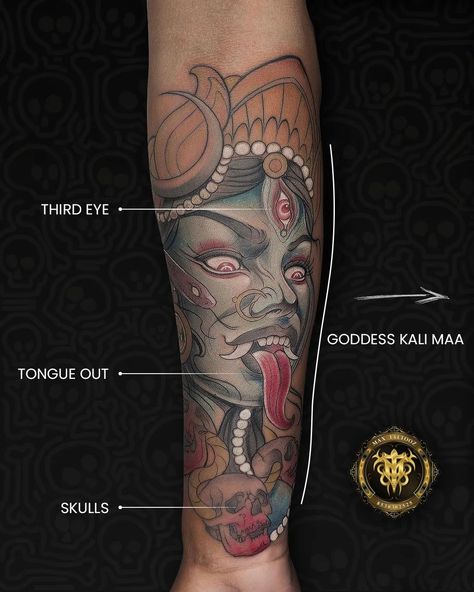 This Goddess Kali Maa tattoo is all about power and transformation. A symbol of fearlessness and divine energy. 🙌✨ #kalimaatattoo #tattooinspiration #spiritualtattoo #DivineStrength #TattooArt #goddesstattoo #transformationtattoo #exploremore #tattooculture #tattooideas Kali Maa Tattoo, Kali Ma Tattoo, Maa Kali Tattoo, Goddess Kali Tattoo, Kali Tattoo Design, Maa Tattoo, Kali Tattoo, Ma Tattoo, Kali Maa