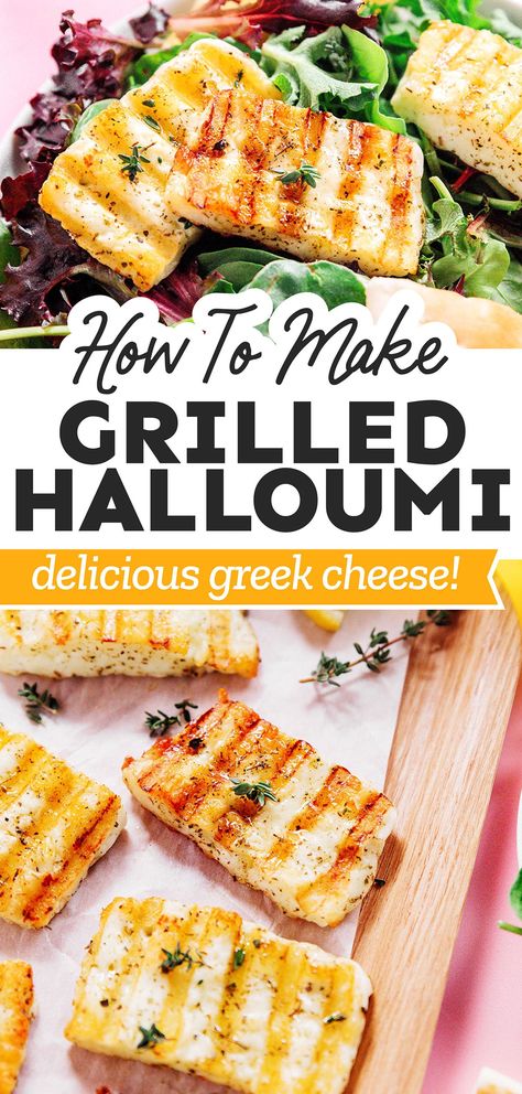 This grilled halloumi cheese recipe is a delicious vegetarian classic that's perfect for BBQ season! Great on salads, skewers, sandwiches, and more! Seafood Board, Halloumi Cheese Recipes, Cooking Halloumi, Haloumi Recipes, Vegetarian Appetizer, Fried Halloumi, Halloumi Cheese, Greek Cheese, Vegetarian Bbq