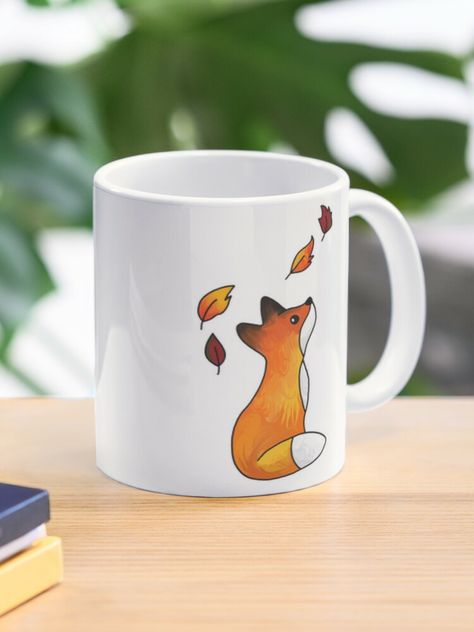 Mug with thinking fox for long winter evenings Fox Pottery Painting, Fox Drinking Coffee, Fox Mug, Fox Painting, Diy Mugs, Animal Mugs, Painted Mugs, Mug Decorating, Cute Fox