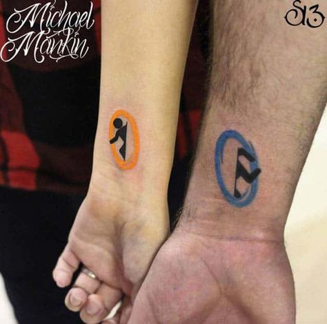 portal tattoo on wrist Tattoo Ideas For Couples, Mickey Tattoo, Cute Tattoo Ideas, Couple Tattoos Love, Best Couple Tattoos, Small Couple Tattoos, Tattoos Infinity, Couple Tattoos Unique, Music Girl