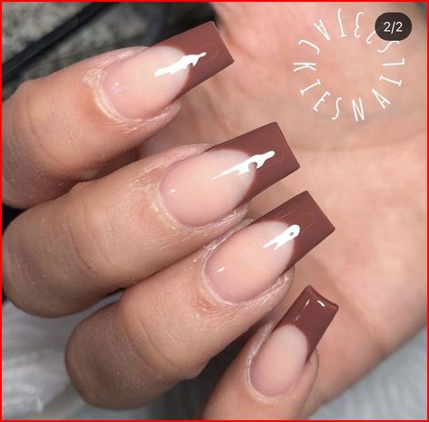 Brown Acrylic French Tips, Brown Fake Nails, Brown French Tip Nails Coffin Short, Brown Tipped Nails, Brown French Tip Acrylic Nails Square, Brown Acyrilics Nails, Brown French Tips Acrylic Nails, Square Brown French Tip Nails, Brown Square French Tip Nails