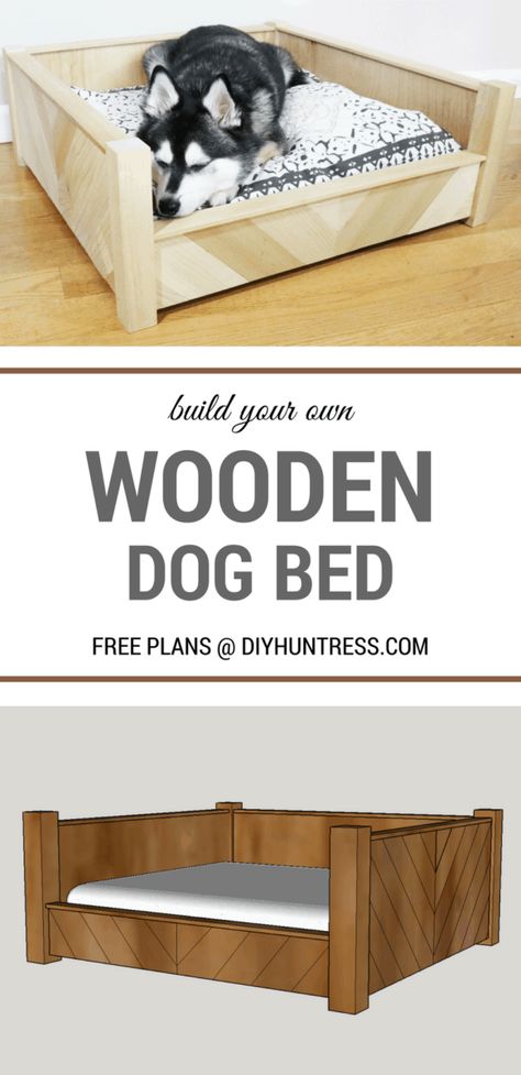 DIY Custom Wooden Dog Bed - DIY Huntress Dog Bed Diy, Bedframe Diy, Dog Bed Frame, Wood Dog Bed, Wooden Dog Bed, Pallet Dog Beds, Wooden Dog Kennels, Dog House Bed, Pallet Beds