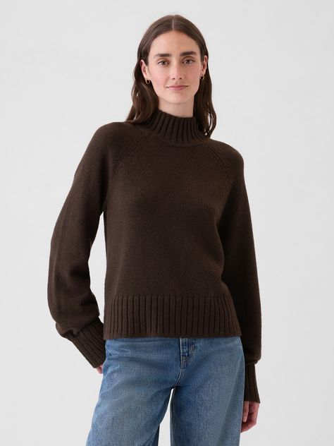 Supersoft cotton-blend, slightly cropped sweater.  Turtleneck.  Long sleeves.  Fit: Relaxed.  A straight & easy fit with a relaxed sleeve.  For a Classic fit, go down one Comfy Sweater Outfits, Corporate Fits, Brown Wool Sweater, 2024 Wishlist, Basic Sweater, Mock Turtleneck Sweater, Thick Sweater, Sweater Turtleneck, Turtle Neck Jumper