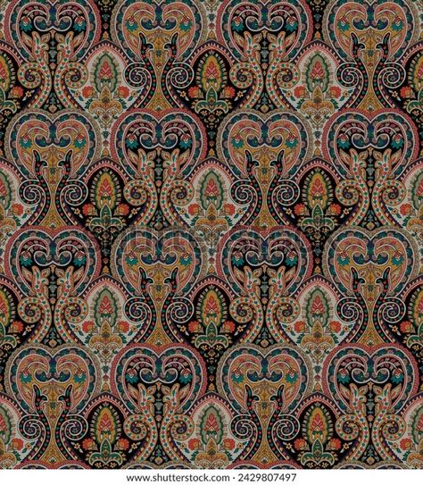 Traditional Indian Paisley Pattern On Background Stock Illustration 2429807497 | Shutterstock Indian Paisley, Digital Borders Design, Embroidery Inspiration, Traditional Indian, Paisley Pattern, Border Design, Textured Background, New Art, Colorful Prints