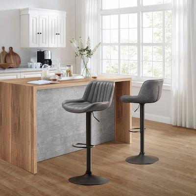 Shop art leon gray 23.64-in h adjustable height upholstered swivel wood bar stool with back in the bar stools section of Lowes.com Island Stools, Leather Kitchen, Kitchen Counter Stools, Rustic Bar, Stools For Kitchen Island, Bar Stools With Backs, Leather Stool, Swivel Barstools, Stools With Backs