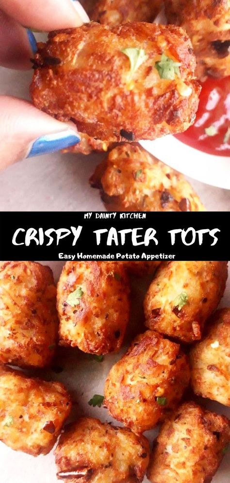 Crispy classic homemade tater tots Potato Appetizers Easy, Tator Tot Recipe, Crispy Potato Bites, Potato Appetizer, Homemade Tater Tots, Tater Tot Recipes, Potato Tots, Potato Appetizers, Potato Snacks