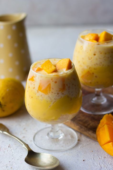 Mangoes are in season and this year, I wanted to experiment with things I’ve never made before! It’s often humbling how going out of my comfort zone ends up giving me something magical and this Easy Mango Sago Drink turned out to be one such drink for me. Sago Drink, Mango Sago Recipe, Bake With Shivesh, Sago Recipes, Evaporated Milk Recipes, Mango Sago, Recipes With Fish Sauce, Milk Tea Recipes, Tonic Recipe