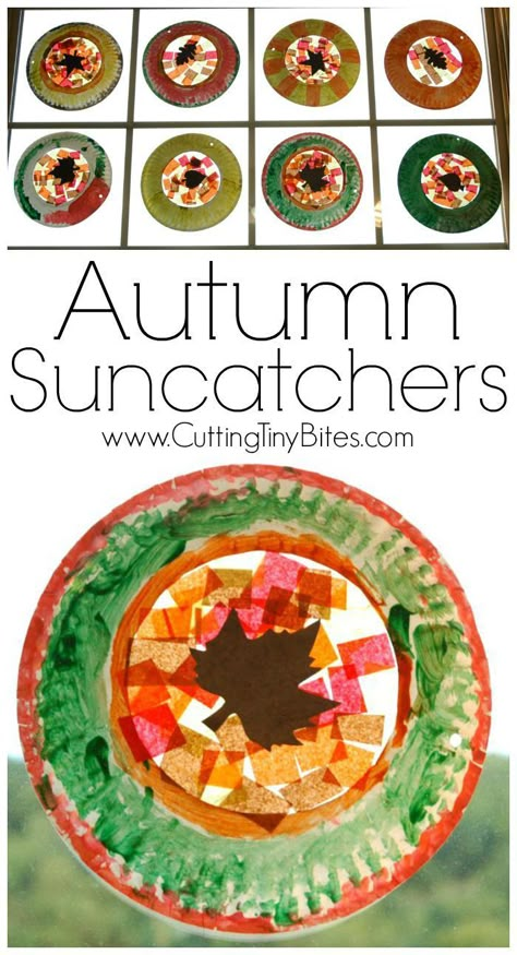 Beautiful suncatcher leaf craft for fall.  Perfect for preschoolers or elementary children. Suncatchers Preschool, Fall Suncatchers, Leaf Suncatchers, Elementary Montessori, High Scope, Star Room, Tiny Bites, Leaf Craft, Preschool Fall