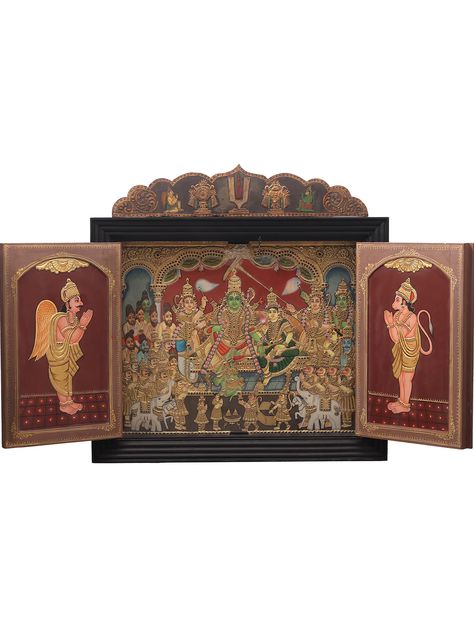 Ram Darbar Painting Folk Art, Shri Ram Darbar, Windows Frame, Tanjore Art, Mythology Paintings, Mysore Painting, Pooja Decor, Indian Traditional Paintings, Cabinet Painting