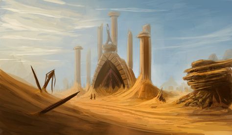 Desert Temple, Temple Art, Desert Art, Fantasy Castle, Fantasy Places, Fantasy Art Landscapes, Environment Design, Fantasy Rpg, Environment Concept Art