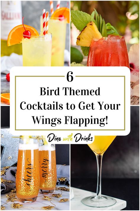 Collage of 4 bird themed cocktails. Bird Themed Cocktails, Bird Theme Parties, Themed Cocktails, Pop Drink, Welcome Home Parties, Cocktail Names, Bird Birthday, Themed Drinks, Adult Birthday Party