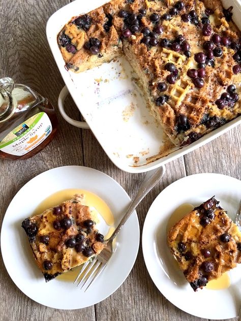 Gluten Free Blueberry Breakfast Casserole Recipe Waffle Casserole, Blueberry Breakfast Casserole, Harvest Meals, Blueberry Waffle, Blueberry Recipes Breakfast, Waffle Breakfast, Blueberry French Toast Casserole, Delicious Breakfast Casserole, Peanut Butter Fingers