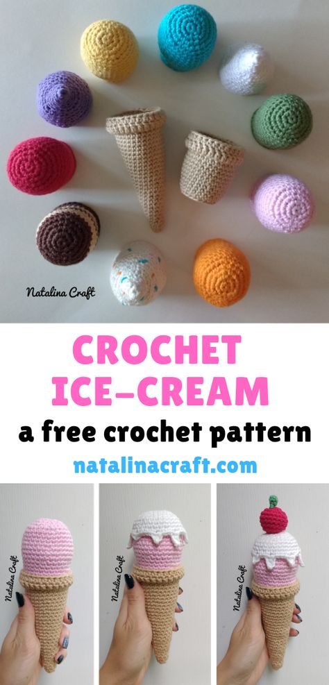 Crochet Ice Cream Cone, Cone Crochet, Crochet Presents, Crochet Ice Cream, Amigurumi Food, Hantverk Diy, Crochet Game, Skins Minecraft, Crochet Toys Free