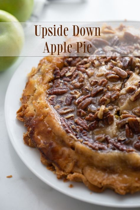 This Upside Down Apple Pie is a delicious way to celebrate Fall. The best part...no crust making skills are necessary to make this gorgeous pie. It turns out perfect every time. via @cmpollak1 Upside Down Apple Pie, Sweet Corn Pudding, Sour Cream Biscuits, Making Apple Pie, Thanksgiving Favorites, Apple Pie Recipe Easy, Fall Dinner Ideas, Pumpkin Smoothie, Easy Apple Pie