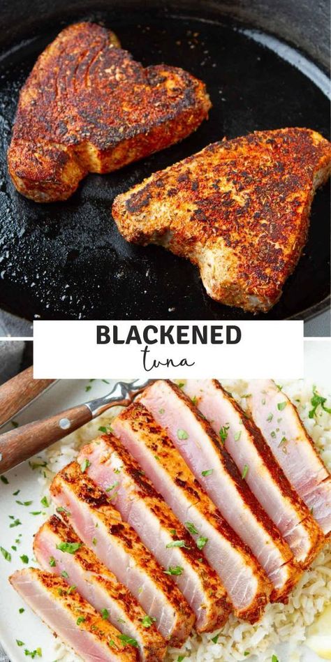 Blackened tuna is an impressive dish that can be made in just a few minutes. The end result is a mouthwatering spiced crust and perfectly cooked, rare tuna. Always easy, always impressive! Fresh Tuna Recipes, Blackened Tuna, Tuna Recipe, Fresh Tuna, Tuna Recipes, Easy Weeknight Dinners, Food Cooking, Grilling Recipes, Weeknight Dinner