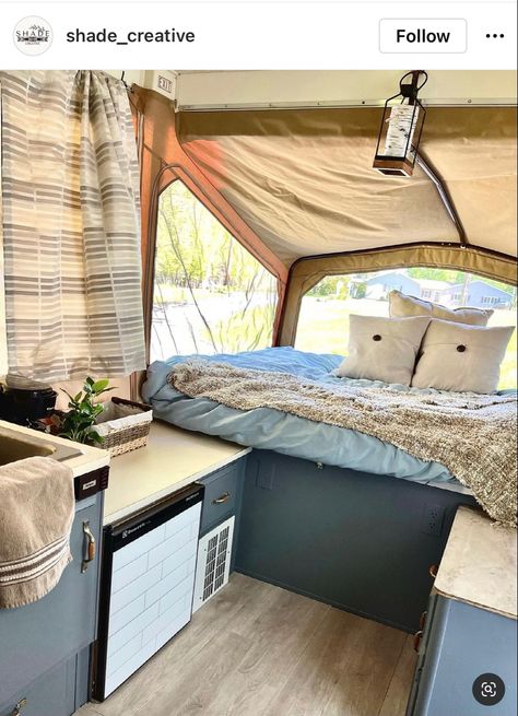 Pop Top Camper Renovations, Easy Pop Up Camper Remodel, Palomino Pop Up Camper, Tent Trailer Decor, Remodeled Pop Up Camper Diy, Jayco Pop Top Caravan Renovation, Pop Up Camper Shower Ideas, Pop Up Camper Renovation Diy, Retro Pop Up Camper