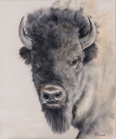 Majestic Bison Oil Painting - YAK Paintings Painted Rocks Craft, Light Background, American West, Rock Crafts, Lights Background, Oil Painting Landscape, Original Oil Painting, Dark Black, Original Oil