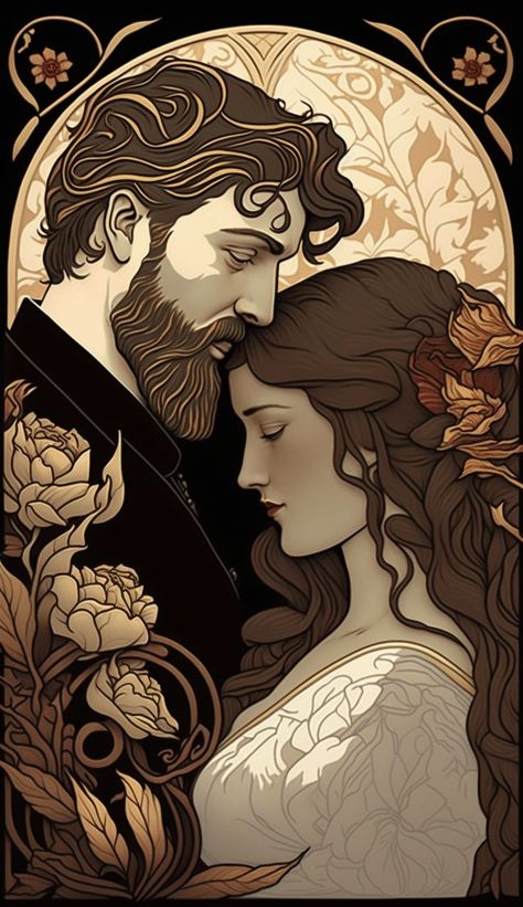 Art Nouveau Couple Illustration, Art Nouveau Lovers, Victorian Couple Painting, Art Nouveau Couple, Casal Art, Power Couples, Victorian Couple, Coffee Brand, Couple Painting