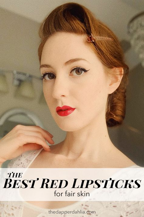 Red Lipstick Shades For Fair Skin, Red Lip Fair Skin, Red Lipstick Pale Skin, Red Hair And Red Lipstick, Rust Red Lipstick, Red Lipstick On Redheads, Red Lipstick Fair Skin, Vintage Red Lipstick, Tomato Red Lipstick